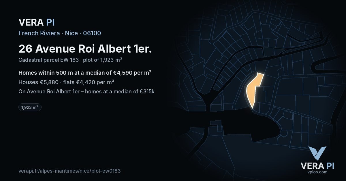 26 Avenue Roi Albert 1er, Nice at night – the plot lit, the parcels around coloured by the prices near them