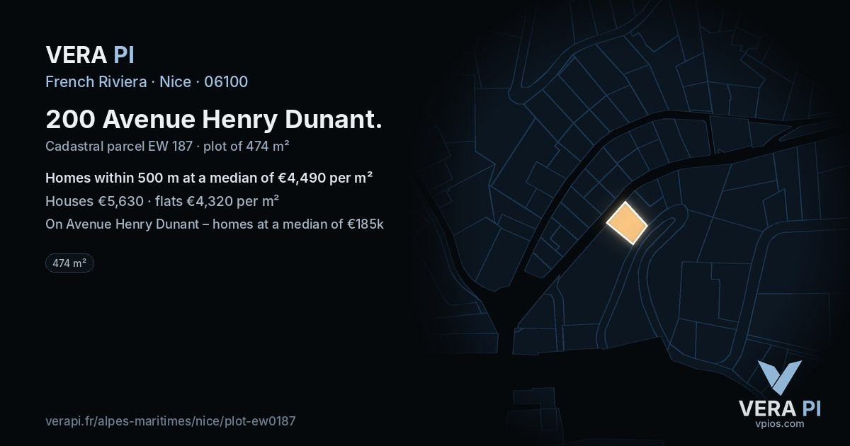 200 Avenue Henry Dunant, Nice at night – the plot lit, the parcels around coloured by the prices near them
