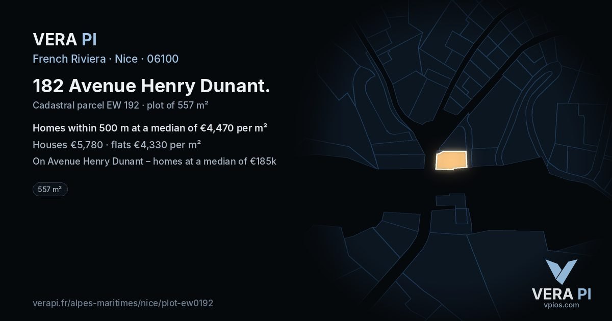 182 Avenue Henry Dunant, Nice at night – the plot lit, the parcels around coloured by the prices near them