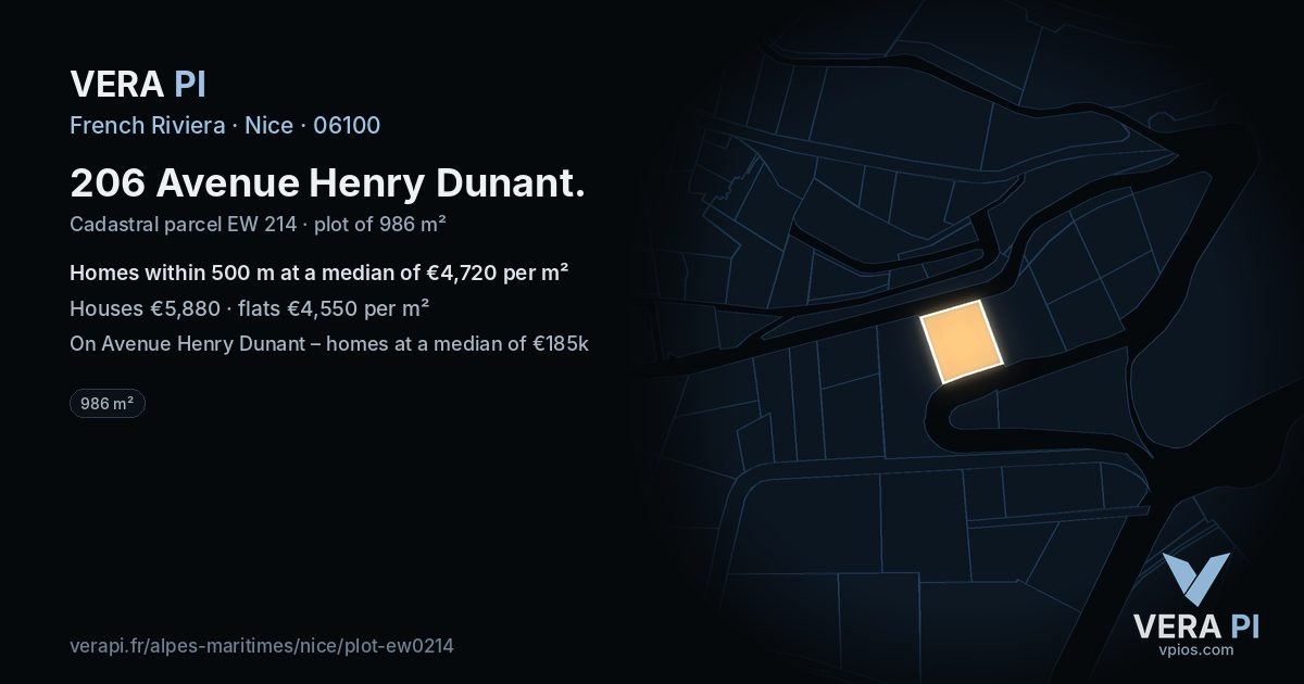 206 Avenue Henry Dunant, Nice at night – the plot lit, the parcels around coloured by the prices near them