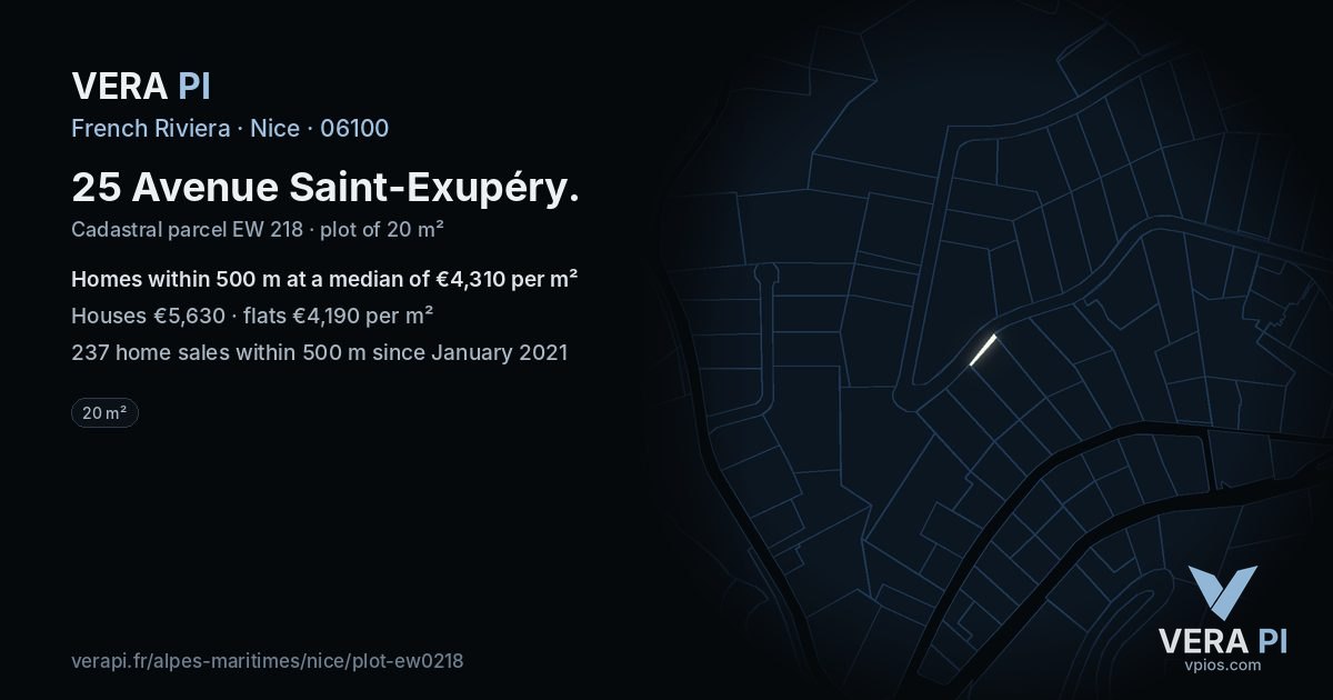 25 Avenue Saint-Exupéry, Nice at night – the plot lit, the parcels around coloured by the prices near them