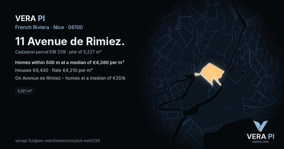 11 Avenue de Rimiez, Nice at night – the plot lit, the parcels around coloured by the prices near them