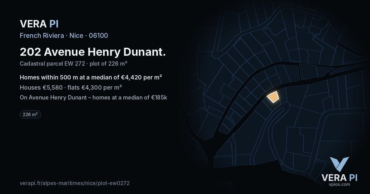 202 Avenue Henry Dunant, Nice at night – the plot lit, the parcels around coloured by the prices near them