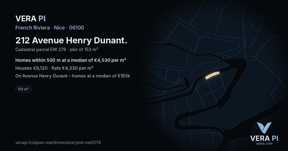 212 Avenue Henry Dunant, Nice at night – the plot lit, the parcels around coloured by the prices near them