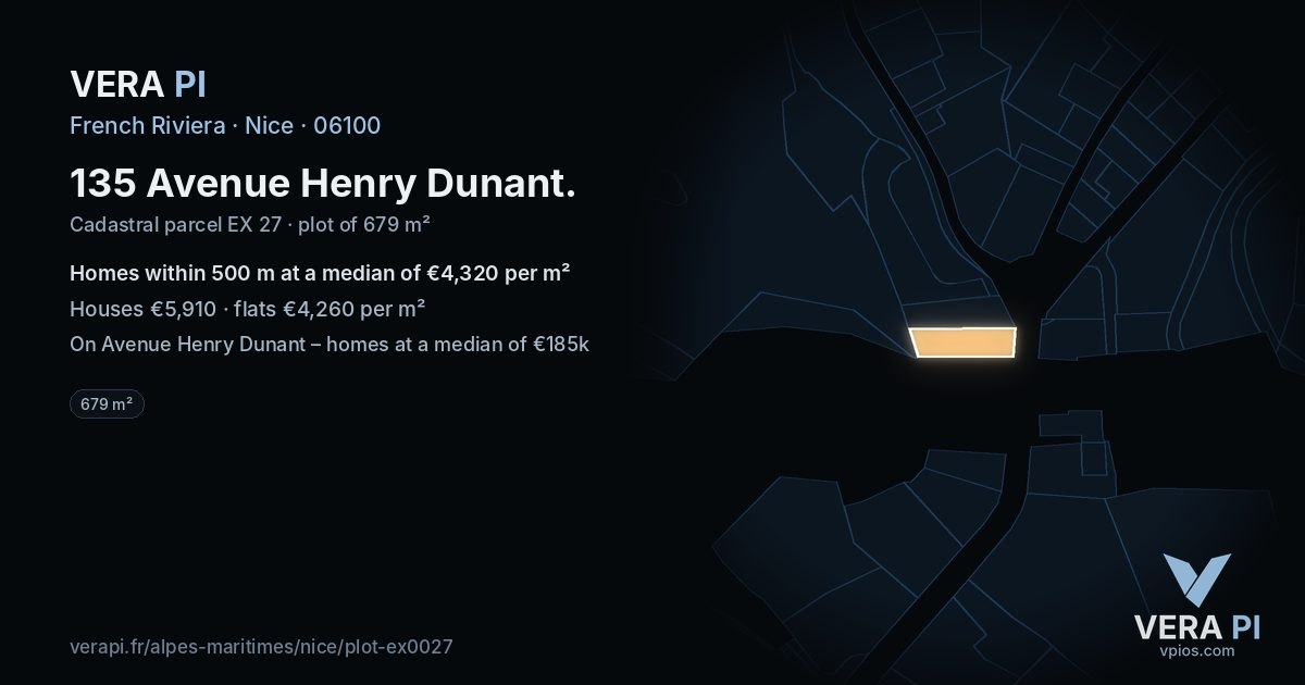 135 Avenue Henry Dunant, Nice at night – the plot lit, the parcels around coloured by the prices near them