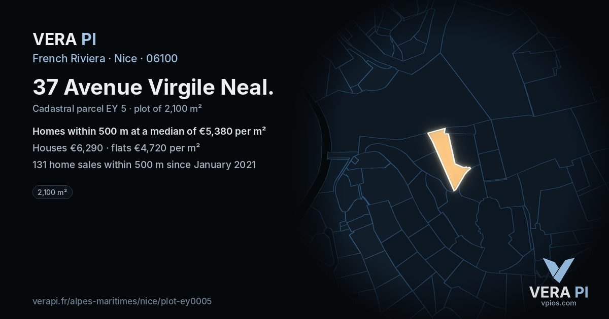 37 Avenue Virgile Neal, Nice at night – the plot lit, the parcels around coloured by the prices near them