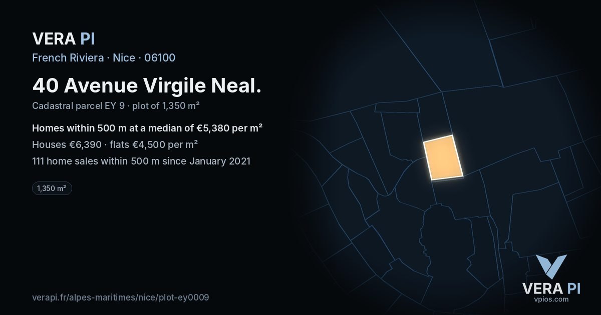 40 Avenue Virgile Neal, Nice at night – the plot lit, the parcels around coloured by the prices near them