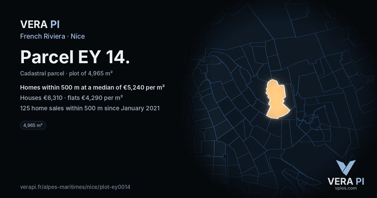 Parcel EY 14, Nice at night – the plot lit, the parcels around coloured by the prices near them