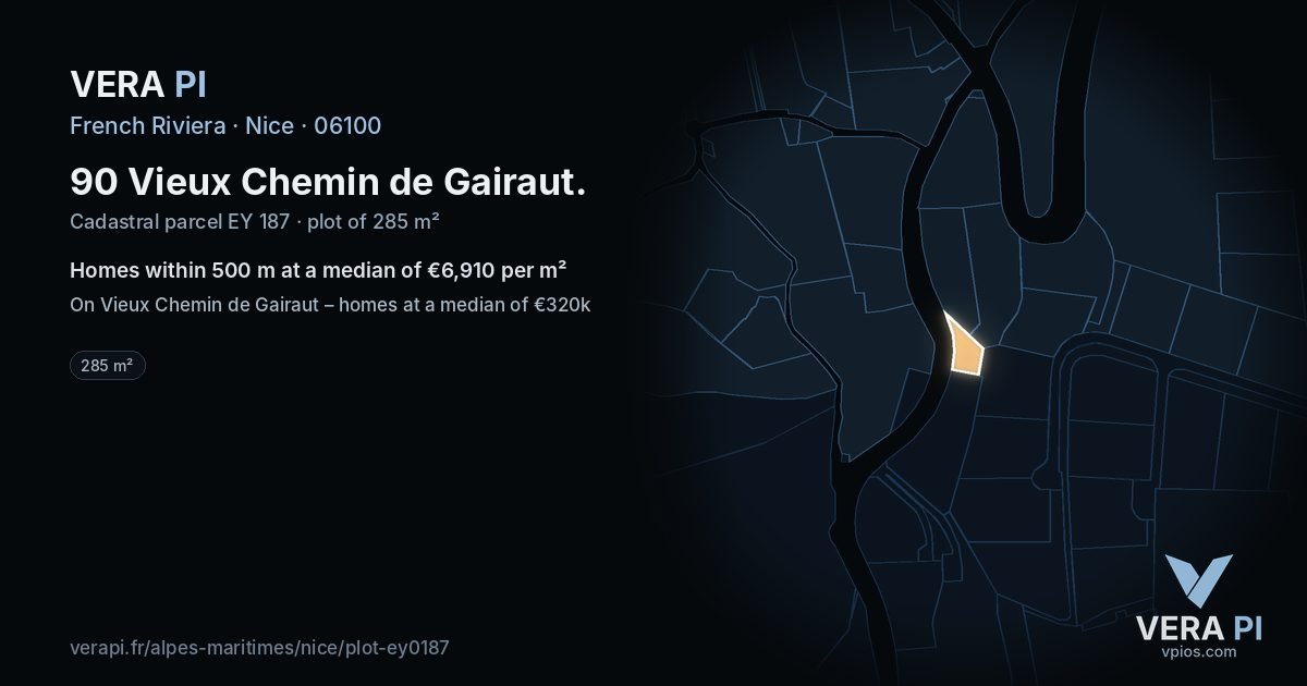 90 Vieux Chemin de Gairaut, Nice at night – the plot lit, the parcels around coloured by the prices near them
