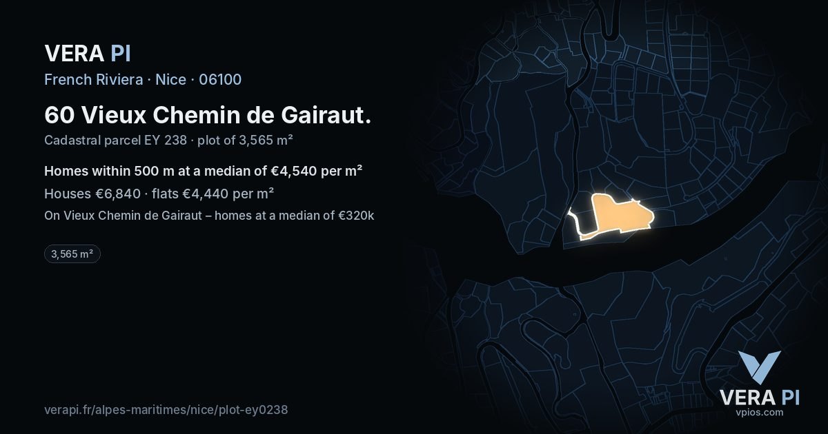60 Vieux Chemin de Gairaut, Nice at night – the plot lit, the parcels around coloured by the prices near them
