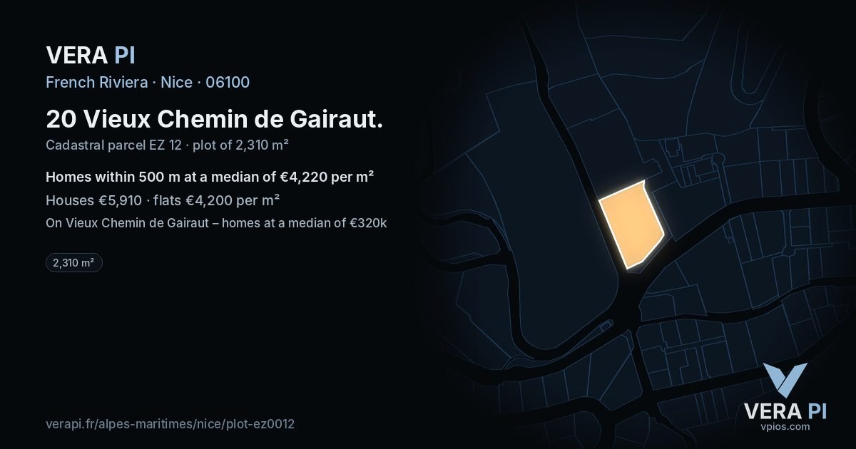 20 Vieux Chemin de Gairaut, Nice at night – the plot lit, the parcels around coloured by the prices near them
