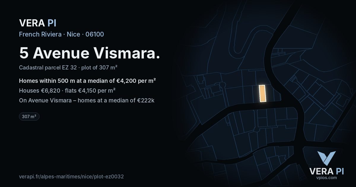 5 Avenue Vismara, Nice at night – the plot lit, the parcels around coloured by the prices near them