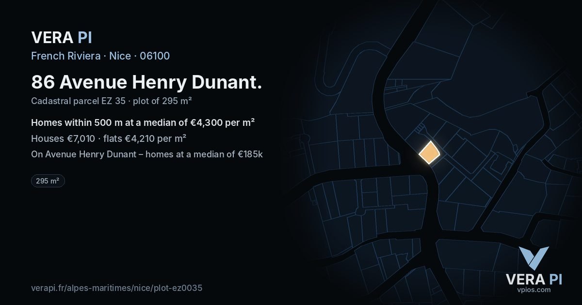 86 Avenue Henry Dunant, Nice at night – the plot lit, the parcels around coloured by the prices near them