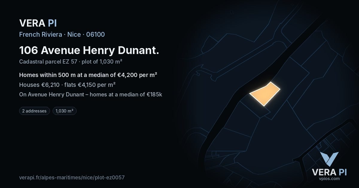 106 Avenue Henry Dunant, Nice at night – the plot lit, the parcels around coloured by the prices near them