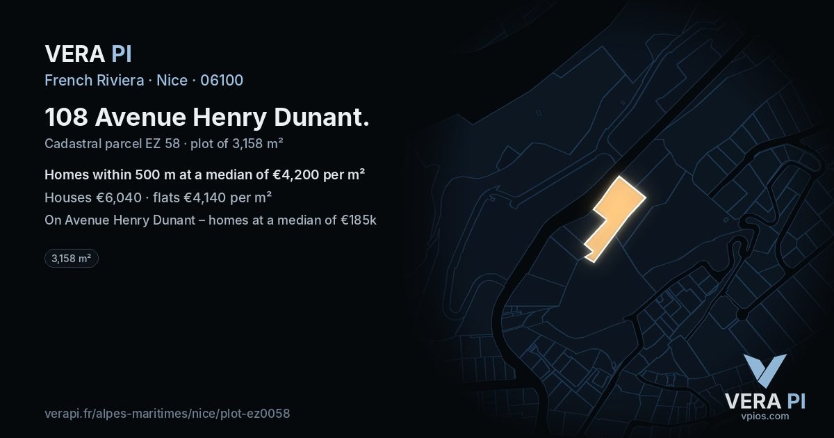 108 Avenue Henry Dunant, Nice at night – the plot lit, the parcels around coloured by the prices near them