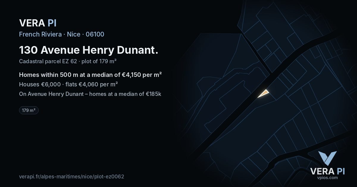 130 Avenue Henry Dunant, Nice at night – the plot lit, the parcels around coloured by the prices near them