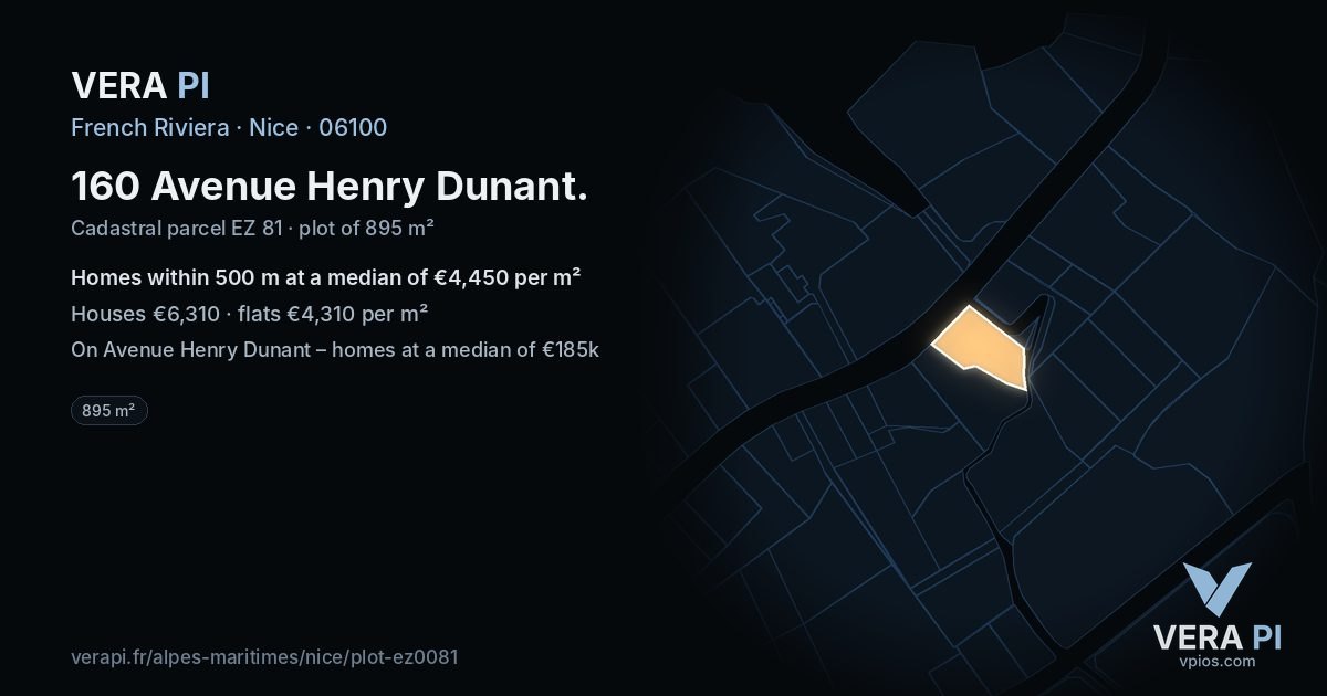160 Avenue Henry Dunant, Nice at night – the plot lit, the parcels around coloured by the prices near them