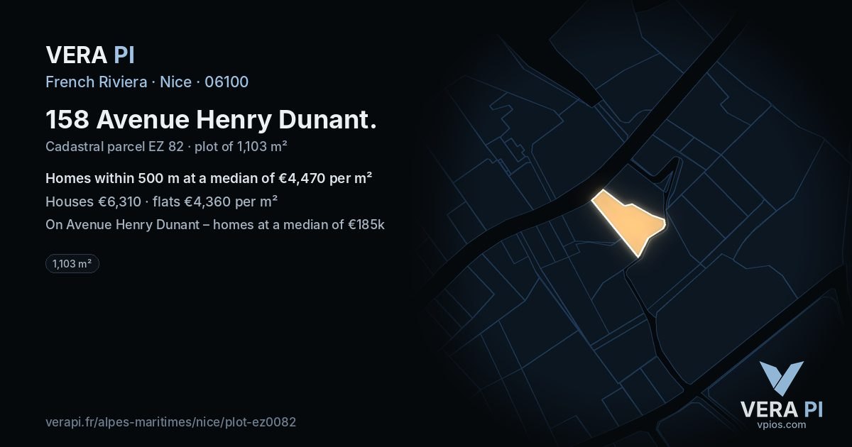 158 Avenue Henry Dunant, Nice at night – the plot lit, the parcels around coloured by the prices near them