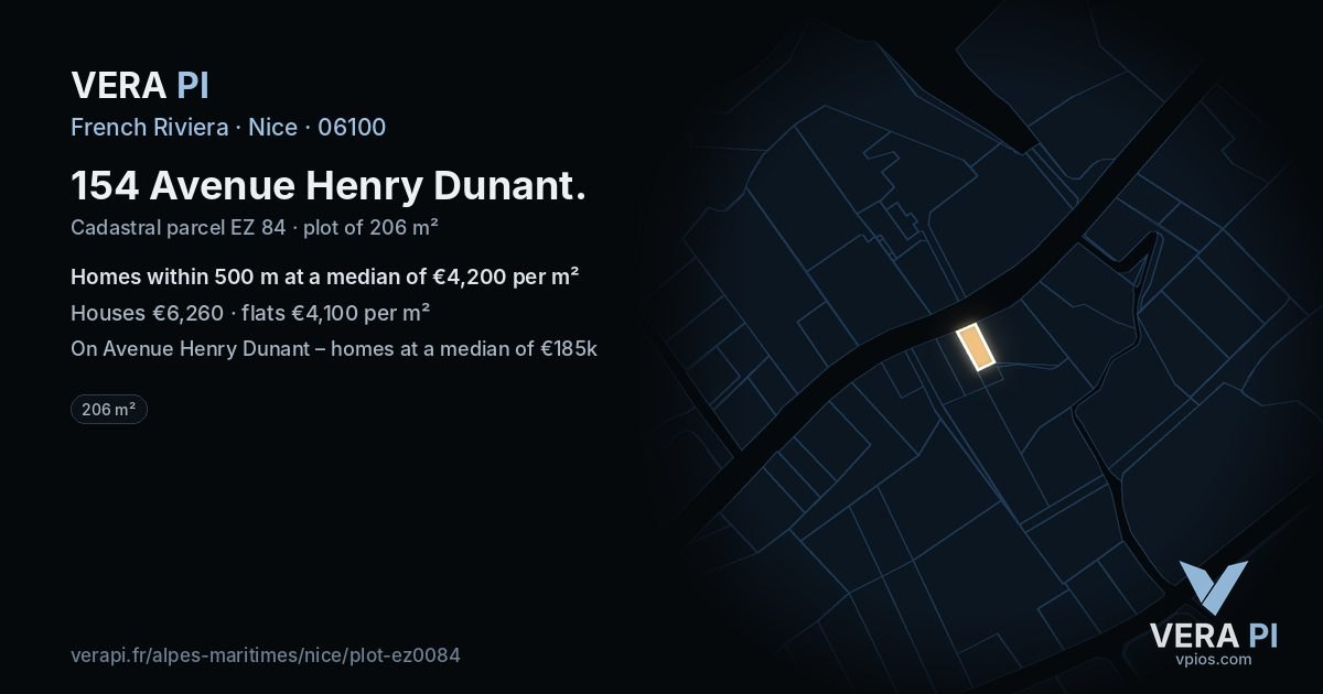 154 Avenue Henry Dunant, Nice at night – the plot lit, the parcels around coloured by the prices near them