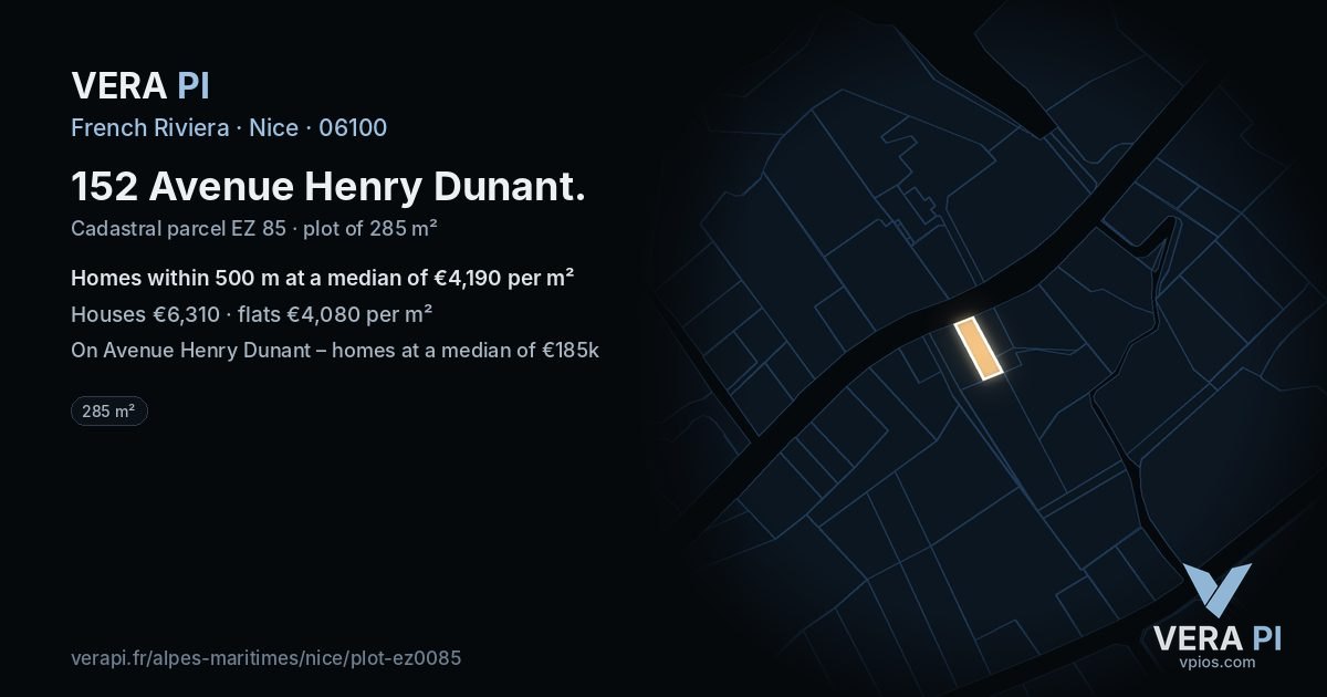 152 Avenue Henry Dunant, Nice at night – the plot lit, the parcels around coloured by the prices near them