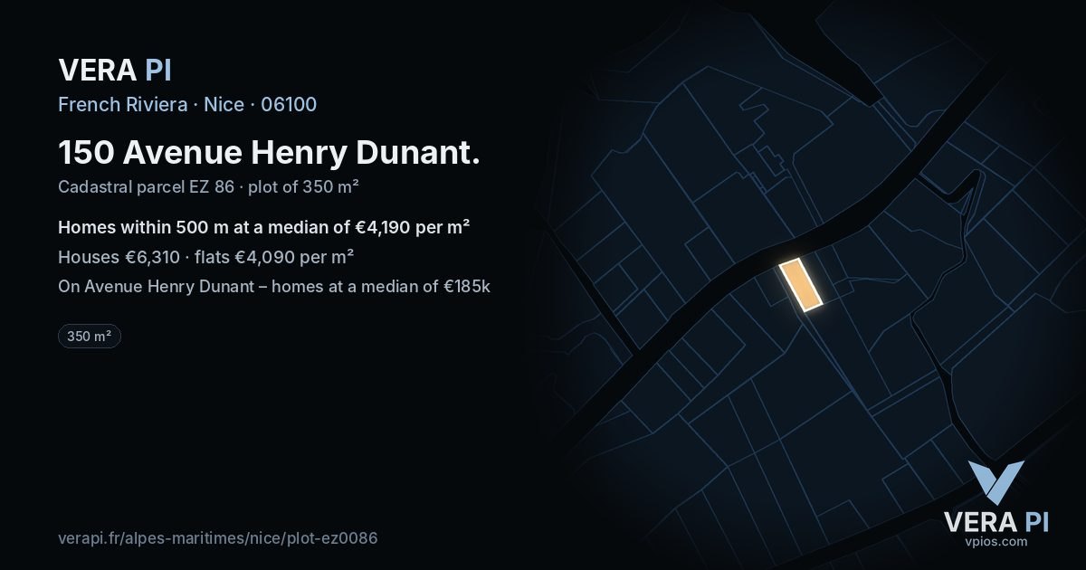 150 Avenue Henry Dunant, Nice at night – the plot lit, the parcels around coloured by the prices near them