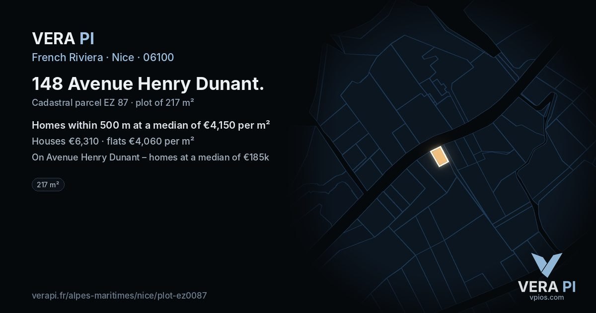 148 Avenue Henry Dunant, Nice at night – the plot lit, the parcels around coloured by the prices near them