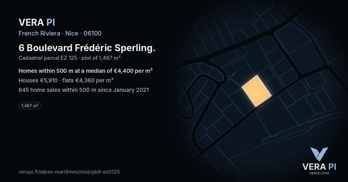 6 Boulevard Frédéric Sperling, Nice at night – the plot lit, the parcels around coloured by the prices near them