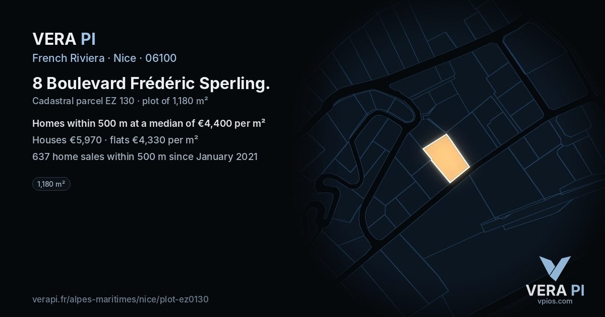 8 Boulevard Frédéric Sperling, Nice at night – the plot lit, the parcels around coloured by the prices near them