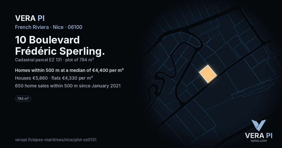 10 Boulevard Frédéric Sperling, Nice at night – the plot lit, the parcels around coloured by the prices near them