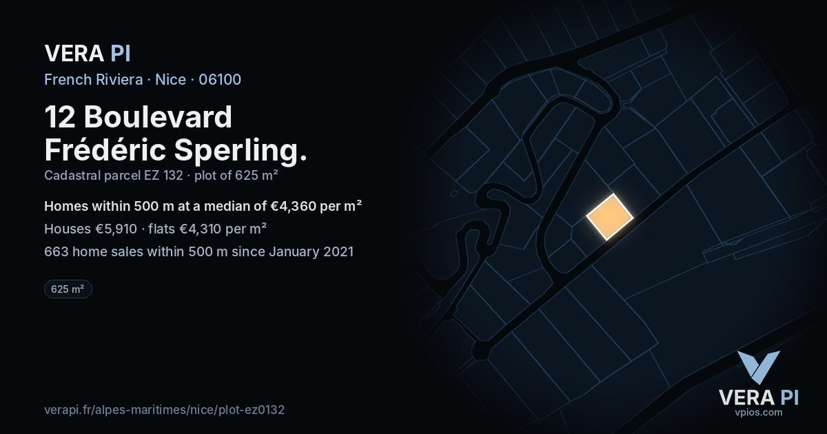12 Boulevard Frédéric Sperling, Nice at night – the plot lit, the parcels around coloured by the prices near them