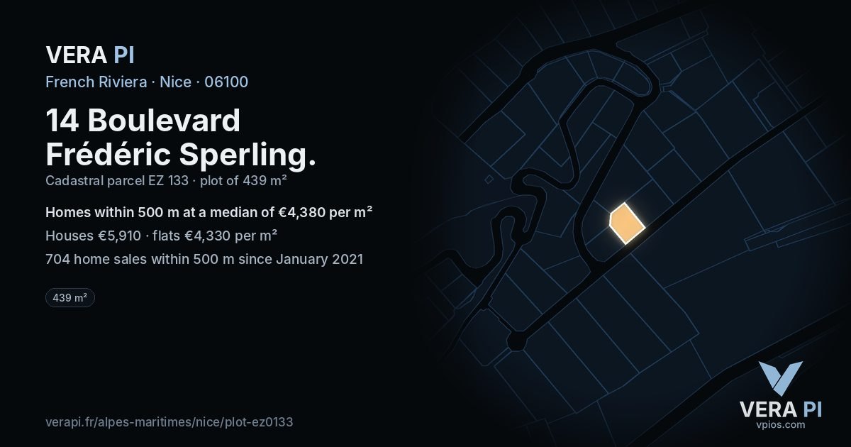 14 Boulevard Frédéric Sperling, Nice at night – the plot lit, the parcels around coloured by the prices near them