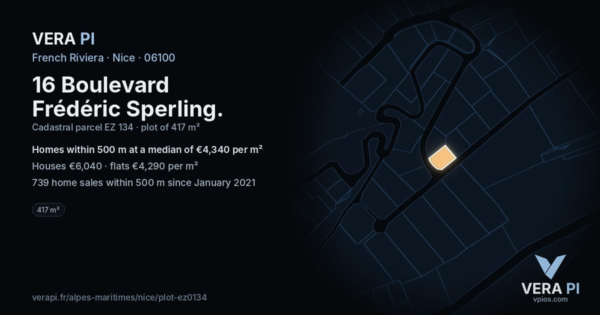 16 Boulevard Frédéric Sperling, Nice at night – the plot lit, the parcels around coloured by the prices near them