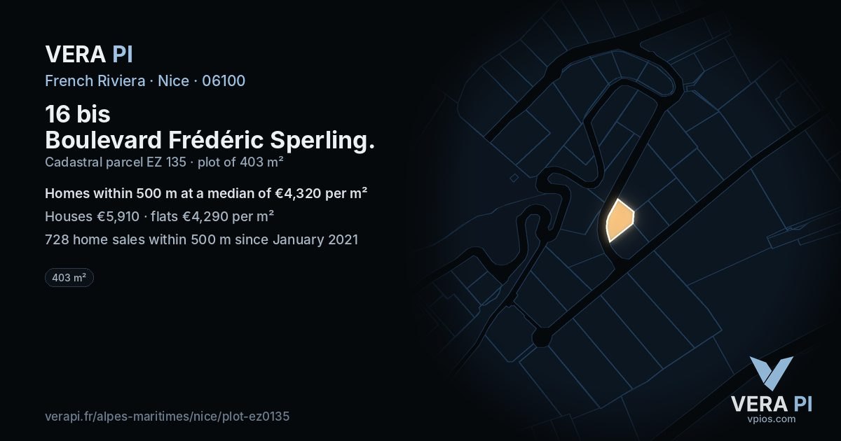 16 bis Boulevard Frédéric Sperling, Nice at night – the plot lit, the parcels around coloured by the prices near them