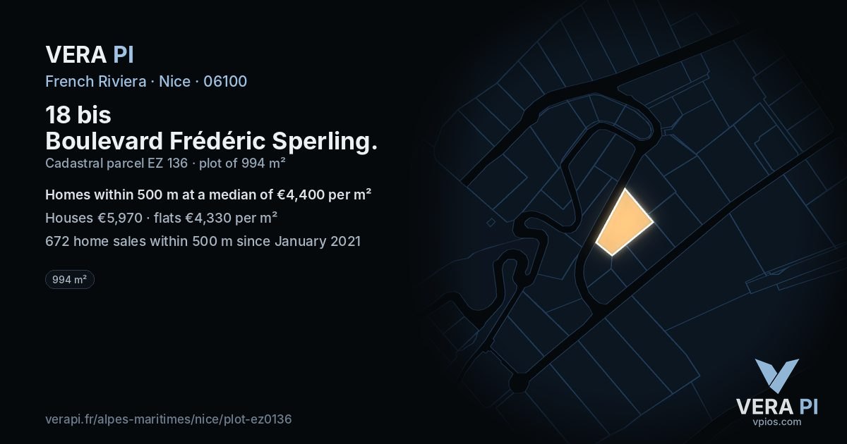 18 bis Boulevard Frédéric Sperling, Nice at night – the plot lit, the parcels around coloured by the prices near them