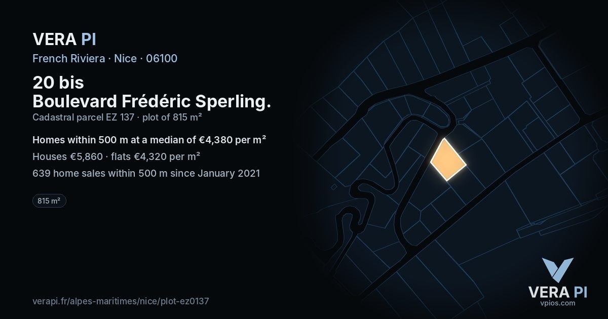 20 bis Boulevard Frédéric Sperling, Nice at night – the plot lit, the parcels around coloured by the prices near them