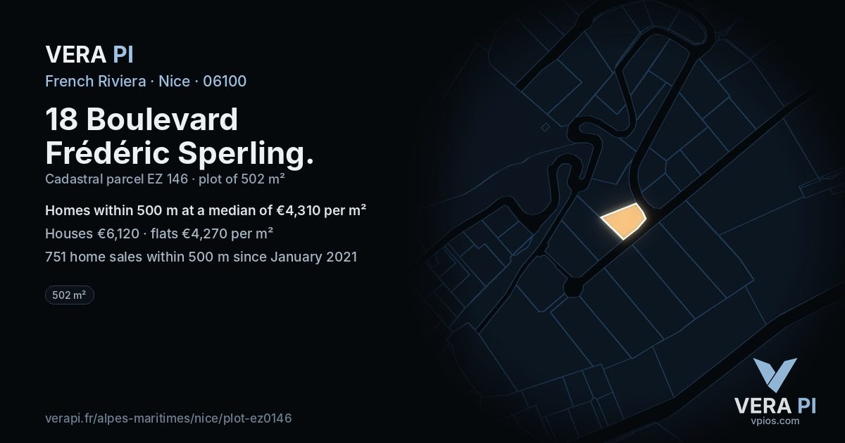 18 Boulevard Frédéric Sperling, Nice at night – the plot lit, the parcels around coloured by the prices near them