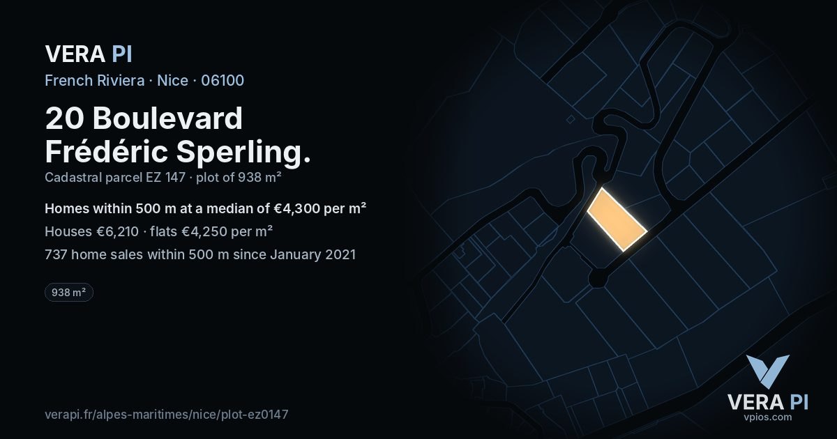 20 Boulevard Frédéric Sperling, Nice at night – the plot lit, the parcels around coloured by the prices near them