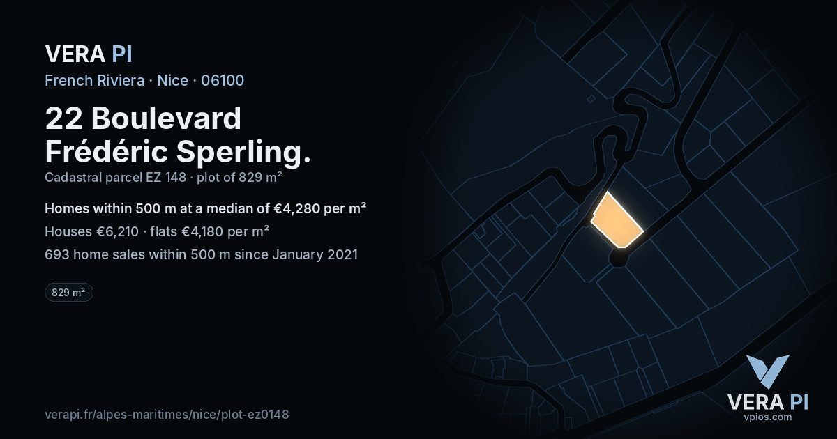 22 Boulevard Frédéric Sperling, Nice at night – the plot lit, the parcels around coloured by the prices near them