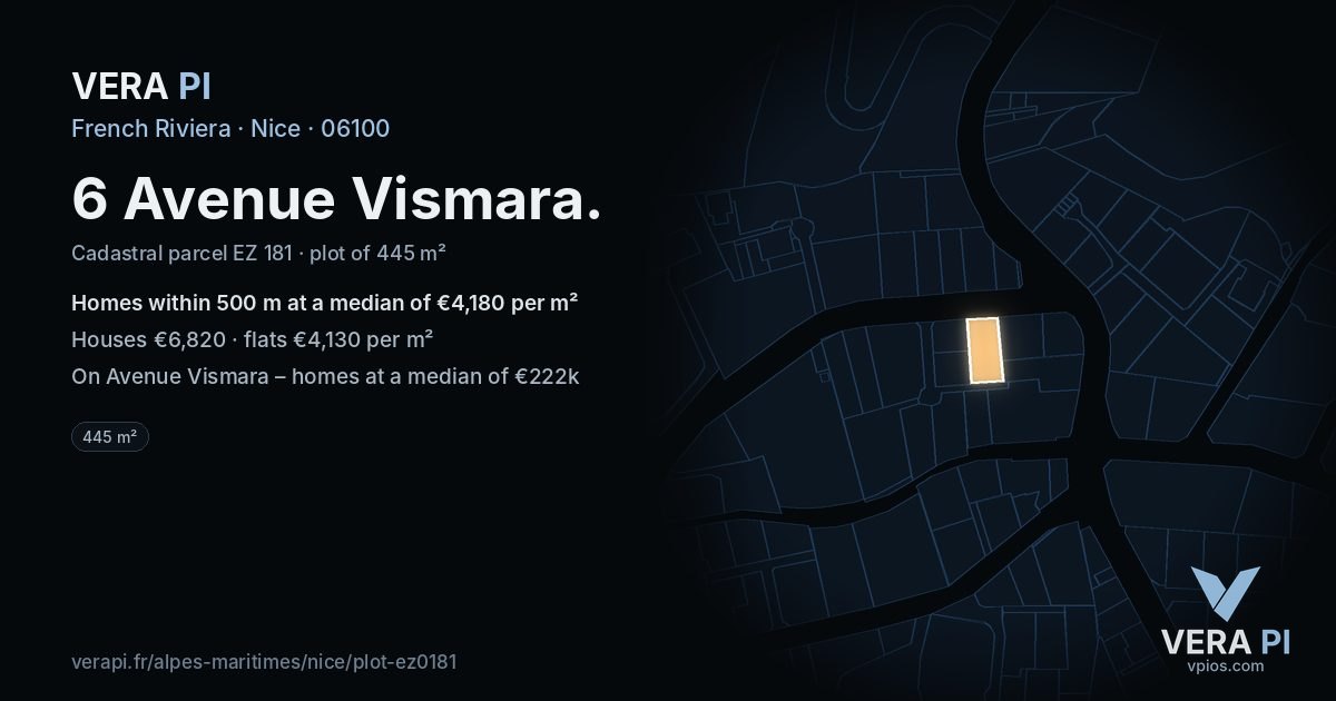 6 Avenue Vismara, Nice at night – the plot lit, the parcels around coloured by the prices near them