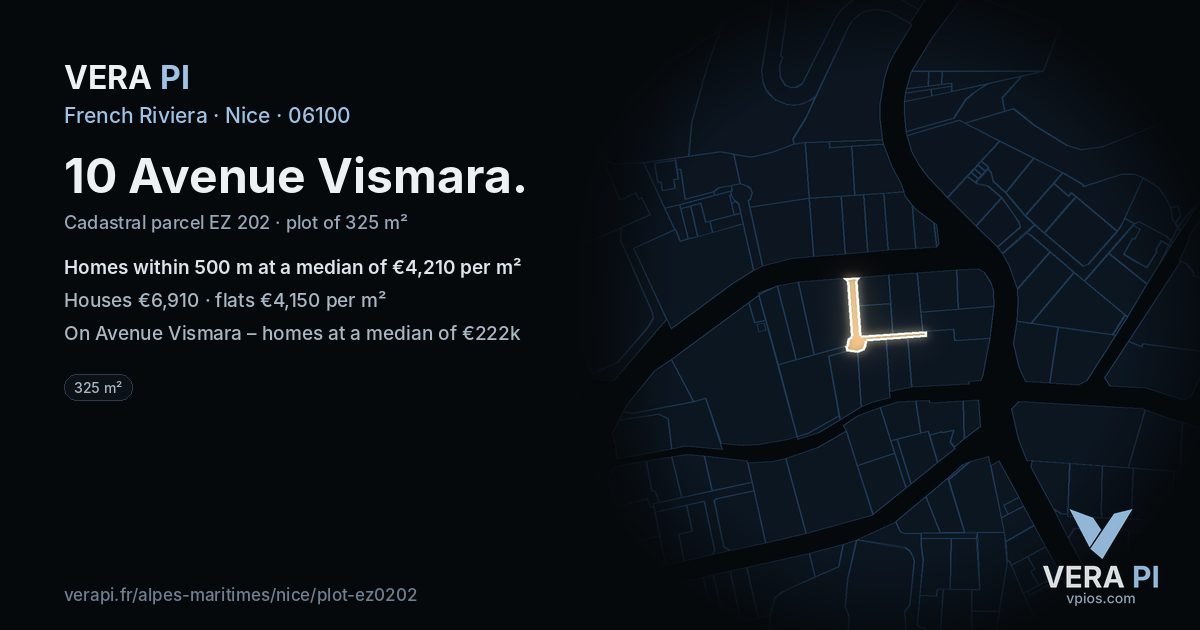 10 Avenue Vismara, Nice at night – the plot lit, the parcels around coloured by the prices near them