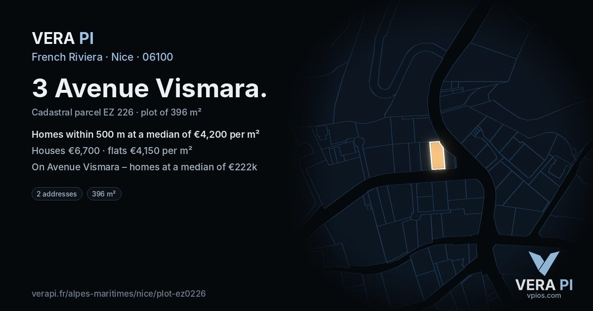3 Avenue Vismara, Nice at night – the plot lit, the parcels around coloured by the prices near them