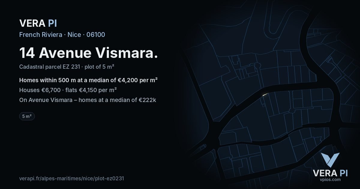 14 Avenue Vismara, Nice at night – the plot lit, the parcels around coloured by the prices near them