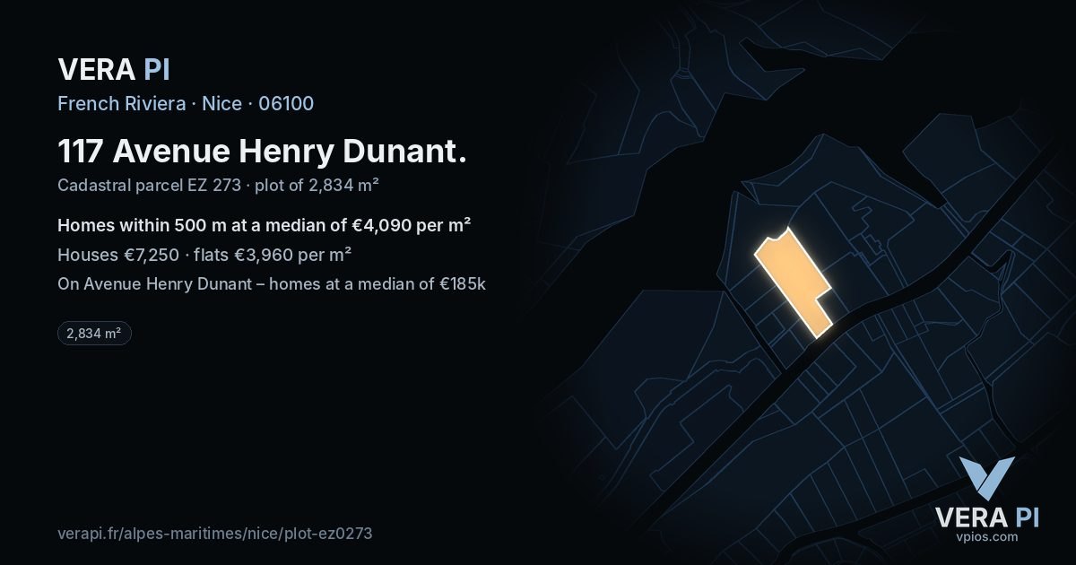 117 Avenue Henry Dunant, Nice at night – the plot lit, the parcels around coloured by the prices near them