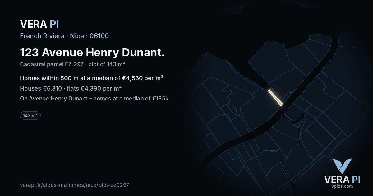 123 Avenue Henry Dunant, Nice at night – the plot lit, the parcels around coloured by the prices near them