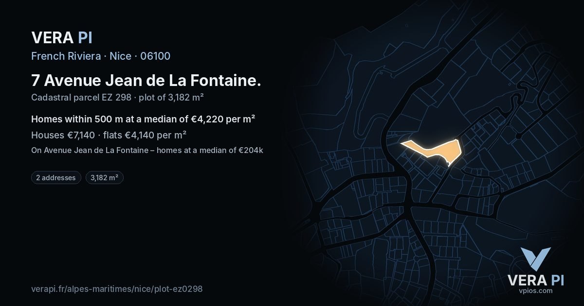 7 Avenue Jean de La Fontaine, Nice at night – the plot lit, the parcels around coloured by the prices near them