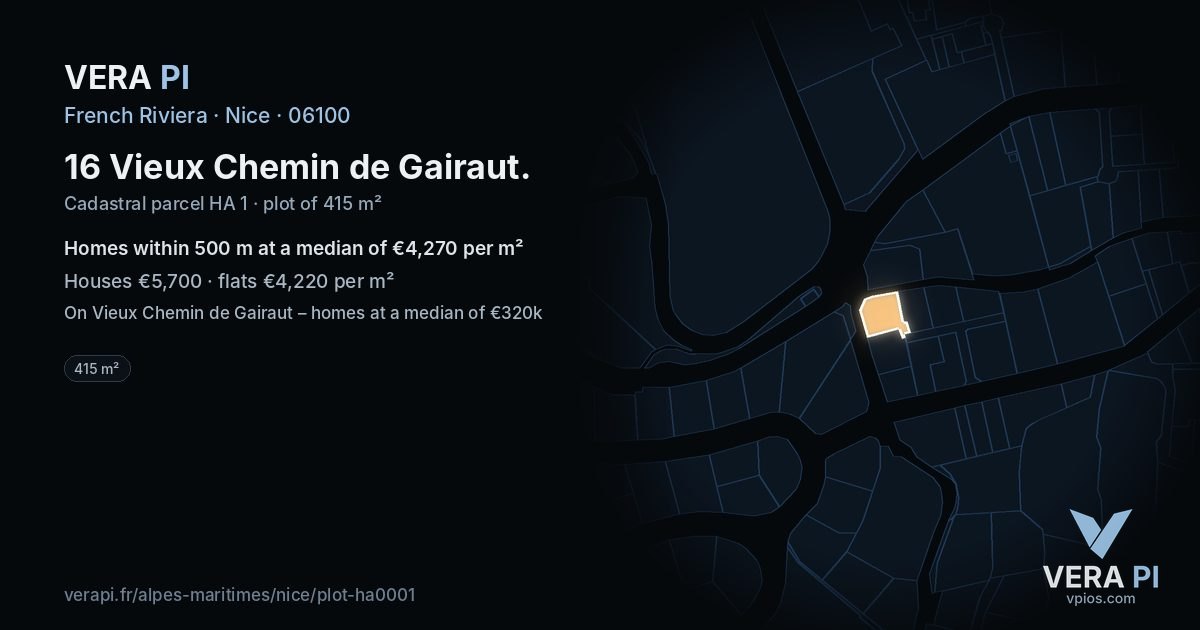 16 Vieux Chemin de Gairaut, Nice at night – the plot lit, the parcels around coloured by the prices near them