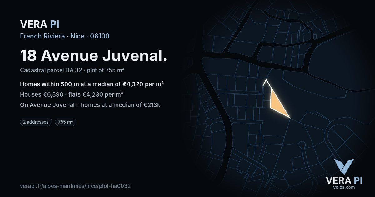 18 Avenue Juvenal, Nice at night – the plot lit, the parcels around coloured by the prices near them