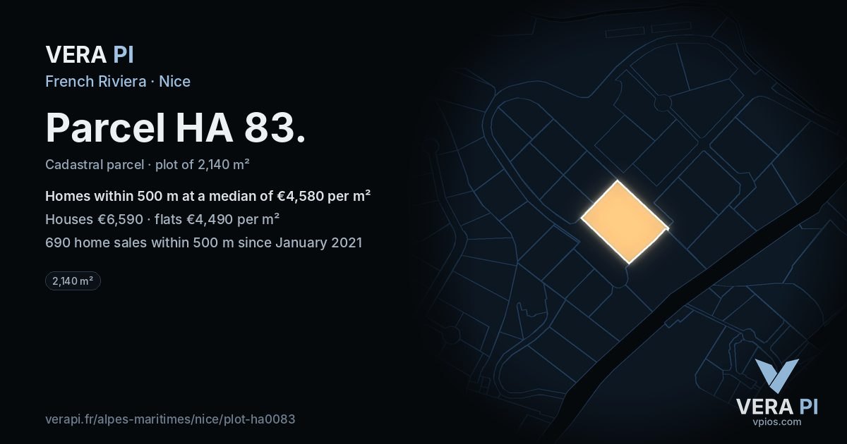 Parcel HA 83, Nice at night – the plot lit, the parcels around coloured by the prices near them