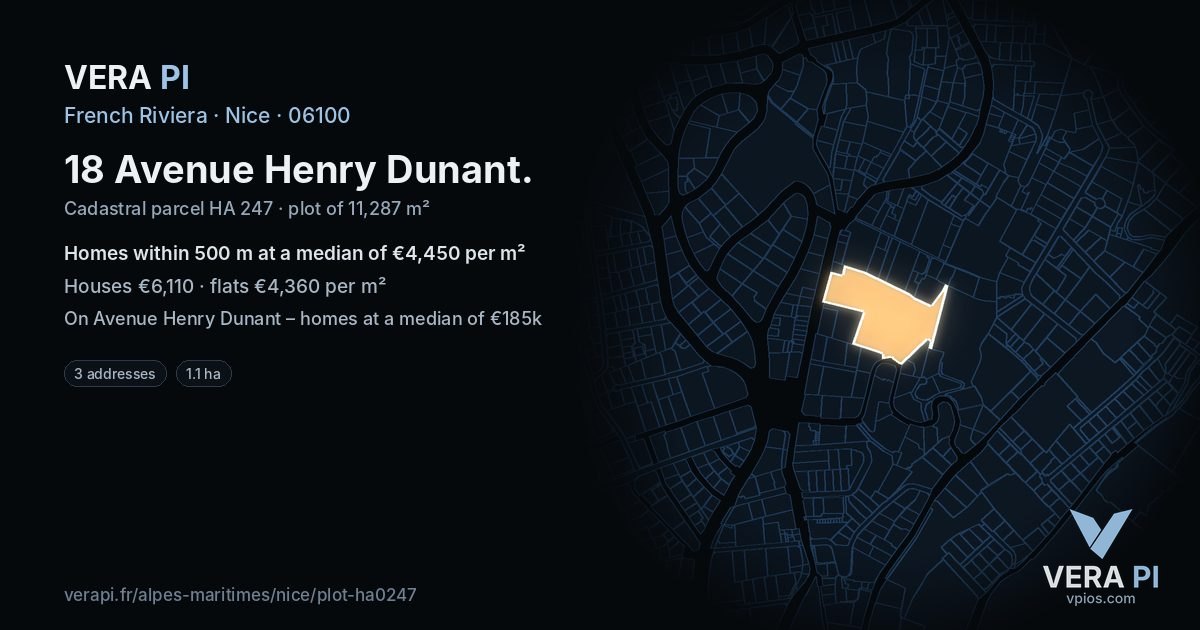 18 Avenue Henry Dunant, Nice at night – the plot lit, the parcels around coloured by the prices near them
