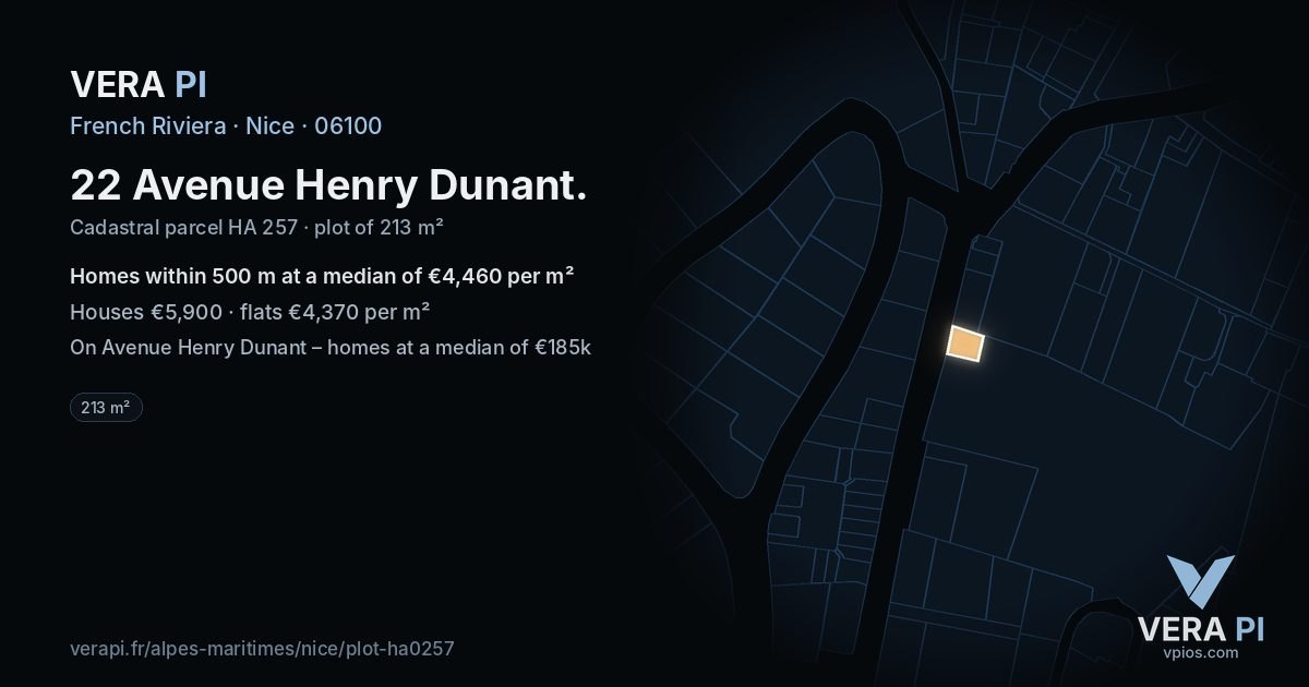 22 Avenue Henry Dunant, Nice at night – the plot lit, the parcels around coloured by the prices near them